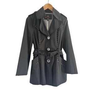 Miss Sixty M 60 Vintage Y2K Women's Black Polyester Studded Trench Coat Sz Med